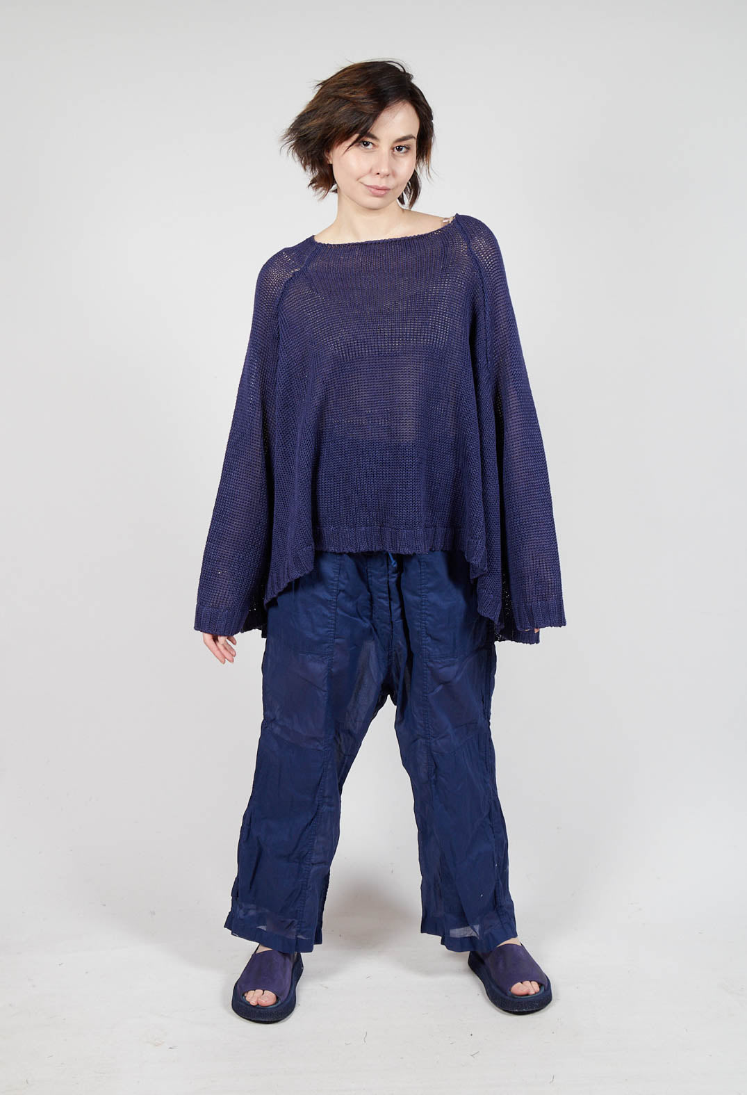 Oversized Knitted Jumper with Square Neckline in Ocean