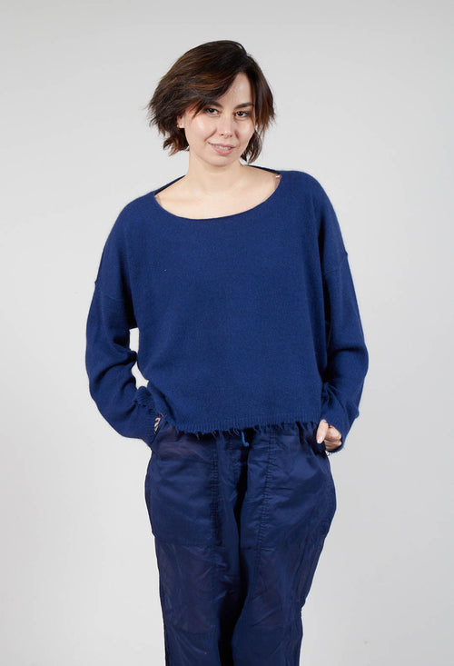 Raw Hem Boat Neckline Jumper in Ocean