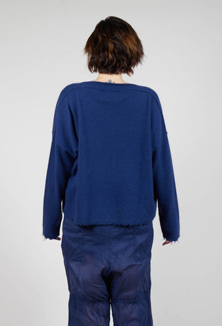 Raw Hem Boat Neckline Jumper in Ocean