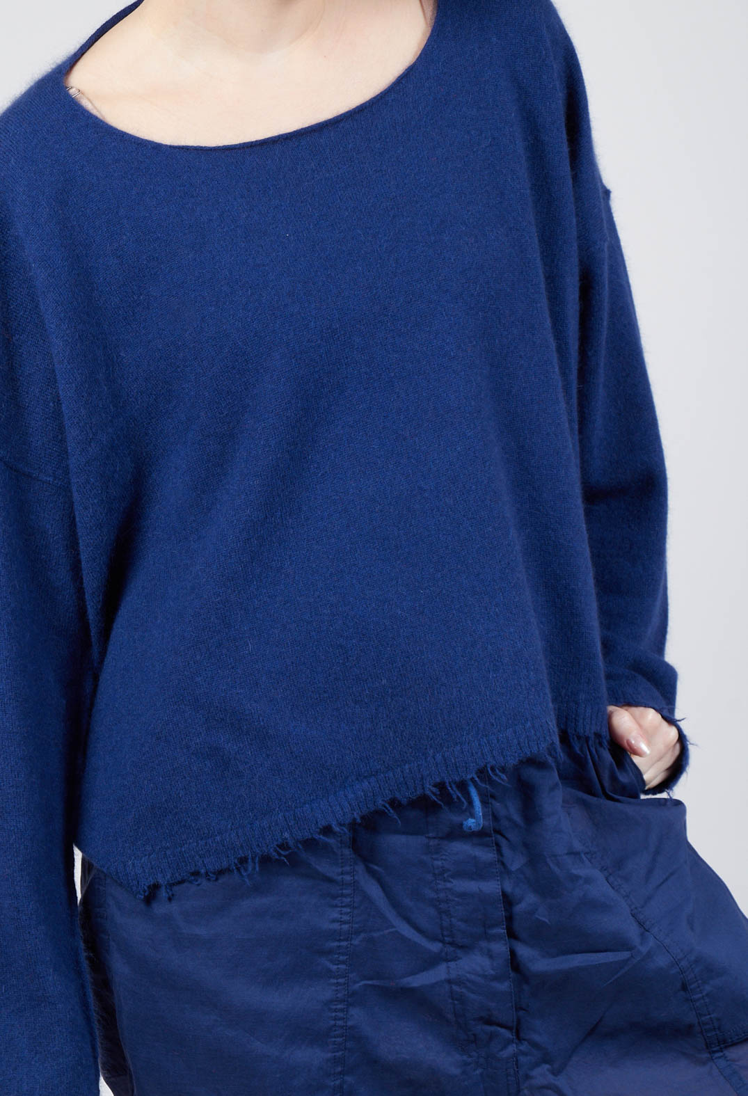 Raw Hem Boat Neckline Jumper in Ocean