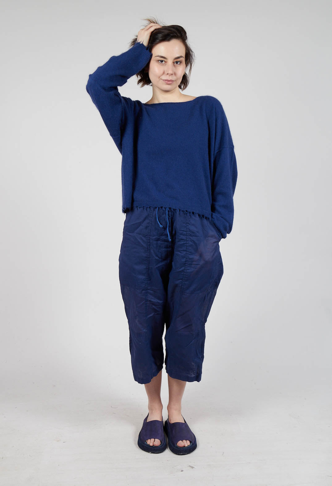 Raw Hem Boat Neckline Jumper in Ocean