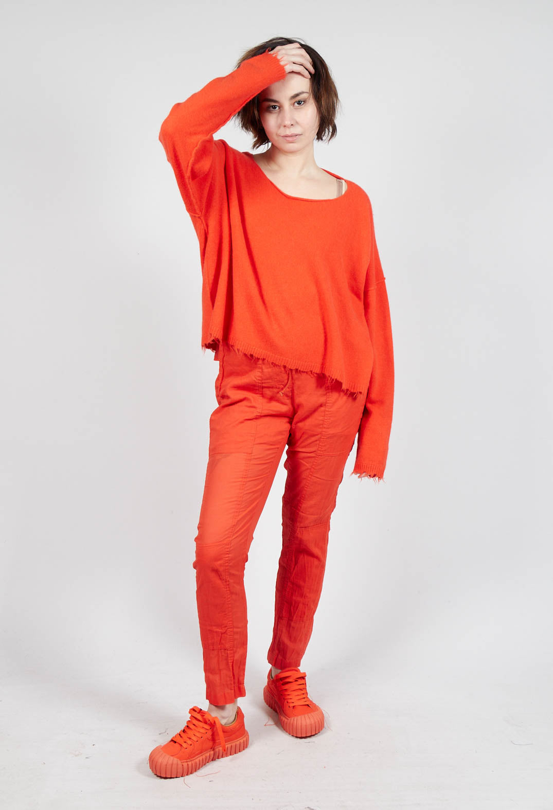 Raw Hem Boat Neckline Jumper in Mandarine