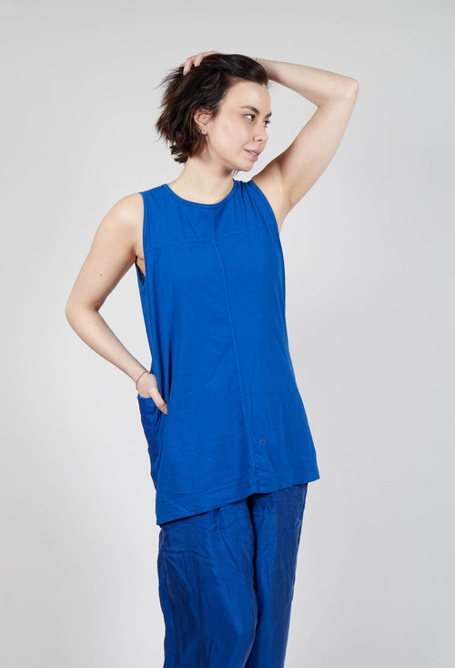 Longline Vest Top with Back Patch Pockets in Royal (Pictured in Greige)