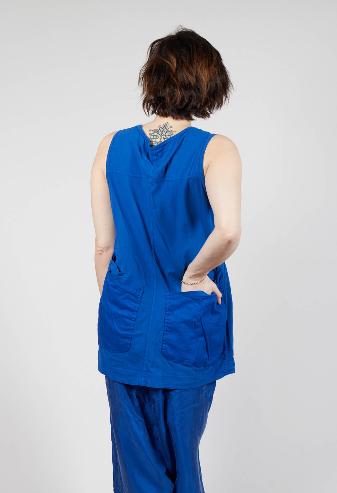 Longline Vest Top with Back Patch Pockets in Royal (Pictured in Greige)