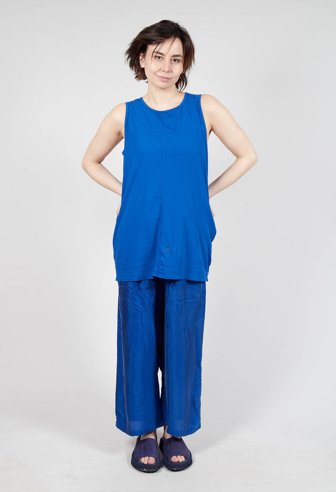 Longline Vest Top with Back Patch Pockets in Royal (Pictured in Greige)