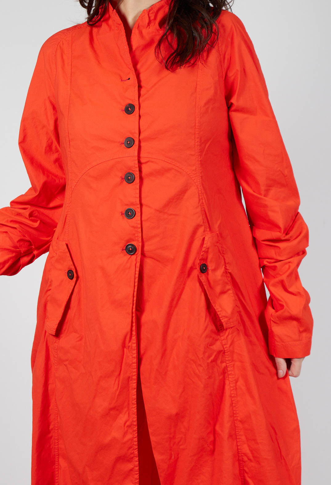 Long Coat with Half-Button Fastening in Mandarine