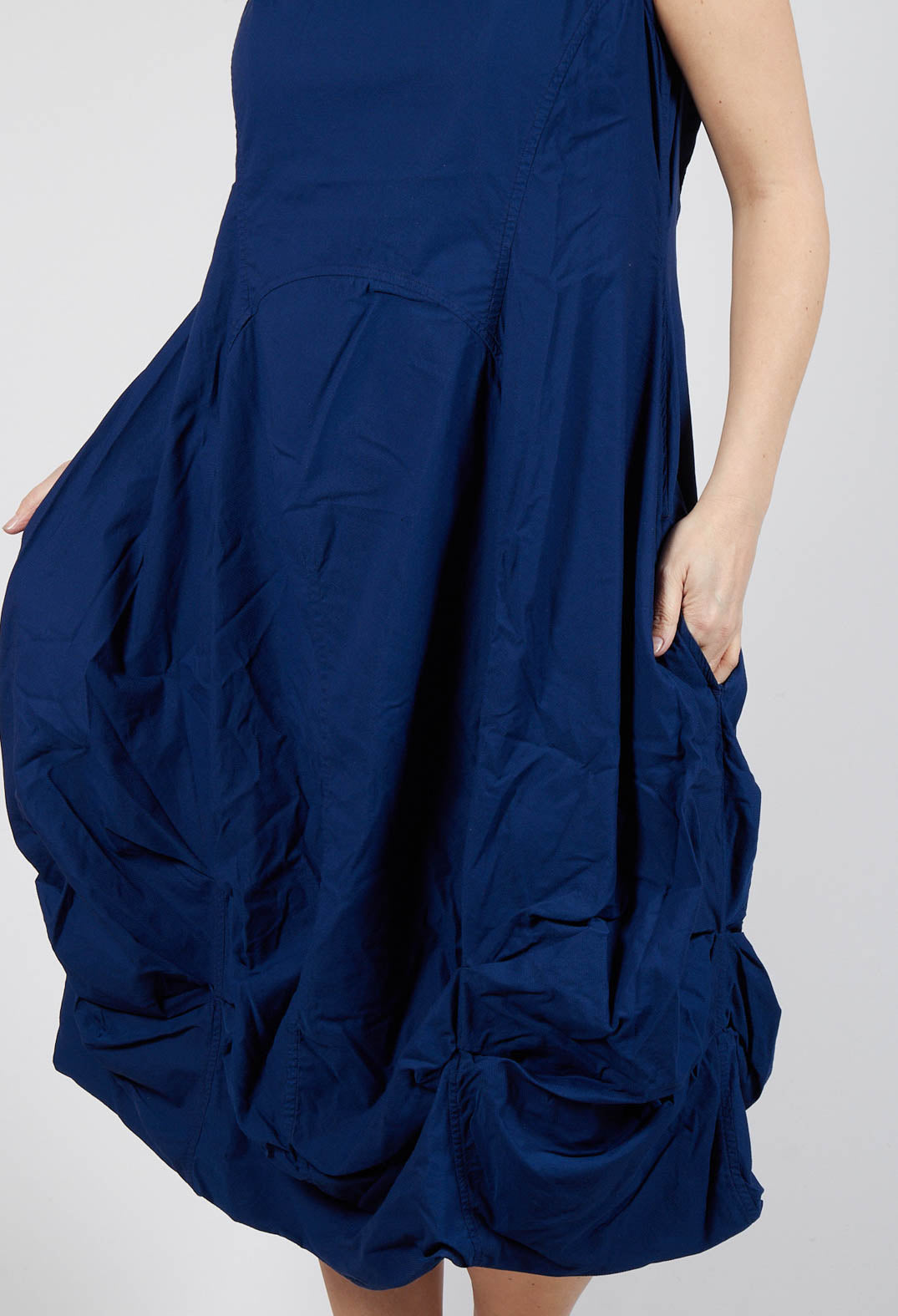 Gathered Midi Dress with High Boat Neckline in Ocean