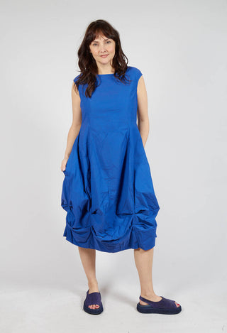 Gathered Midi Dress with High Boat Neckline in Royal