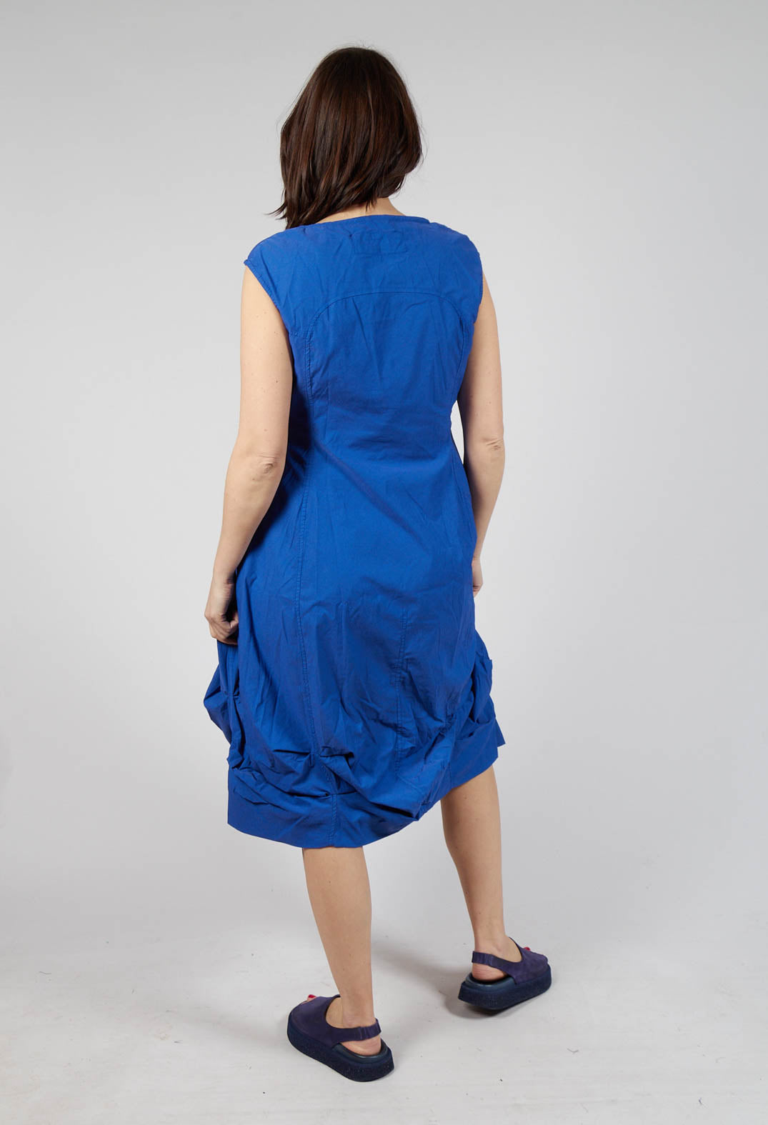 Gathered Midi Dress with High Boat Neckline in Royal