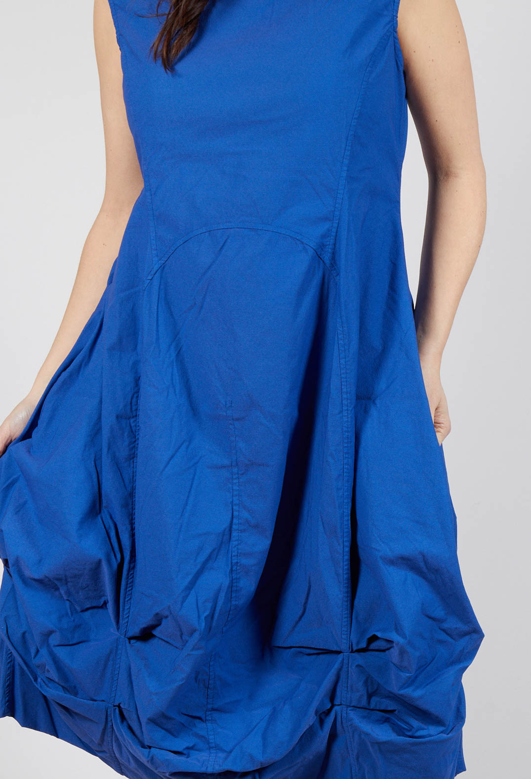 Gathered Midi Dress with High Boat Neckline in Royal