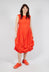 Gathered Midi Dress with High Boat Neckline in Mandarine