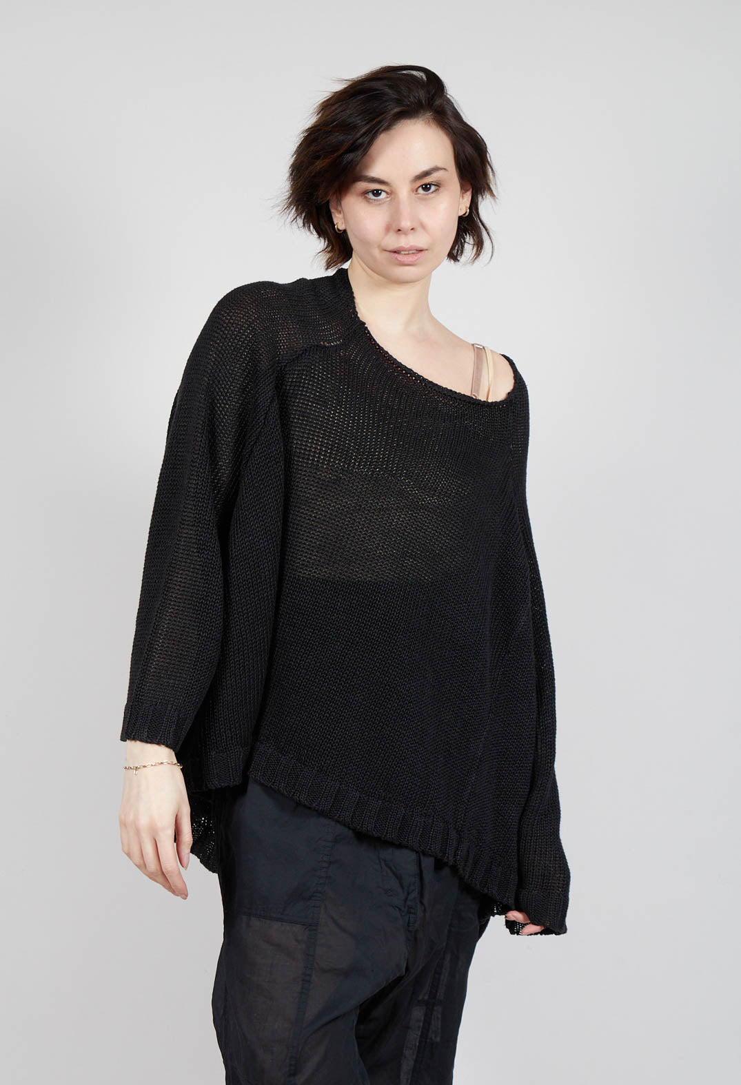 Oversized Knitted Jumper with Square Neckline in Black