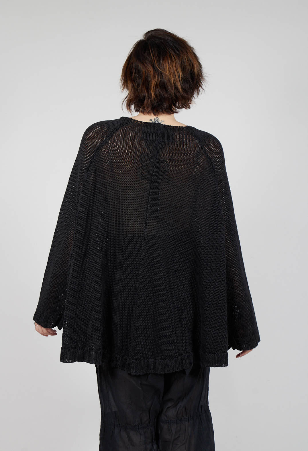 Oversized Knitted Jumper with Square Neckline in Black