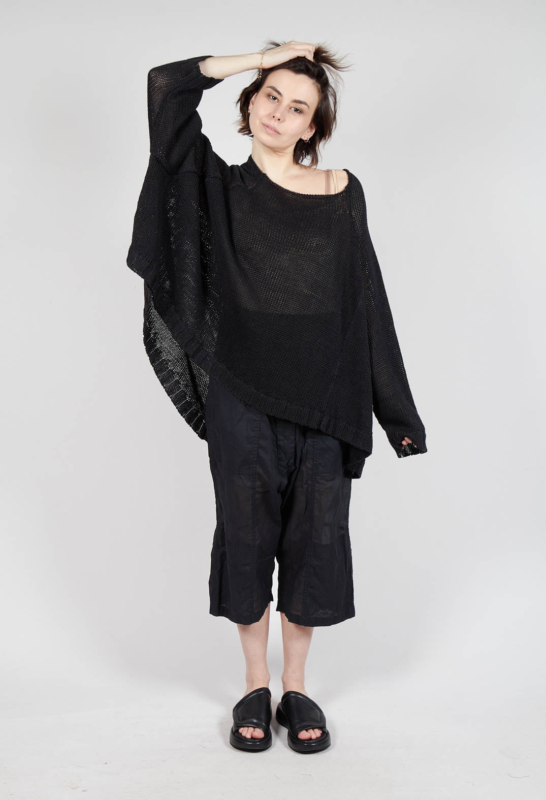 Oversized Knitted Jumper with Square Neckline in Black