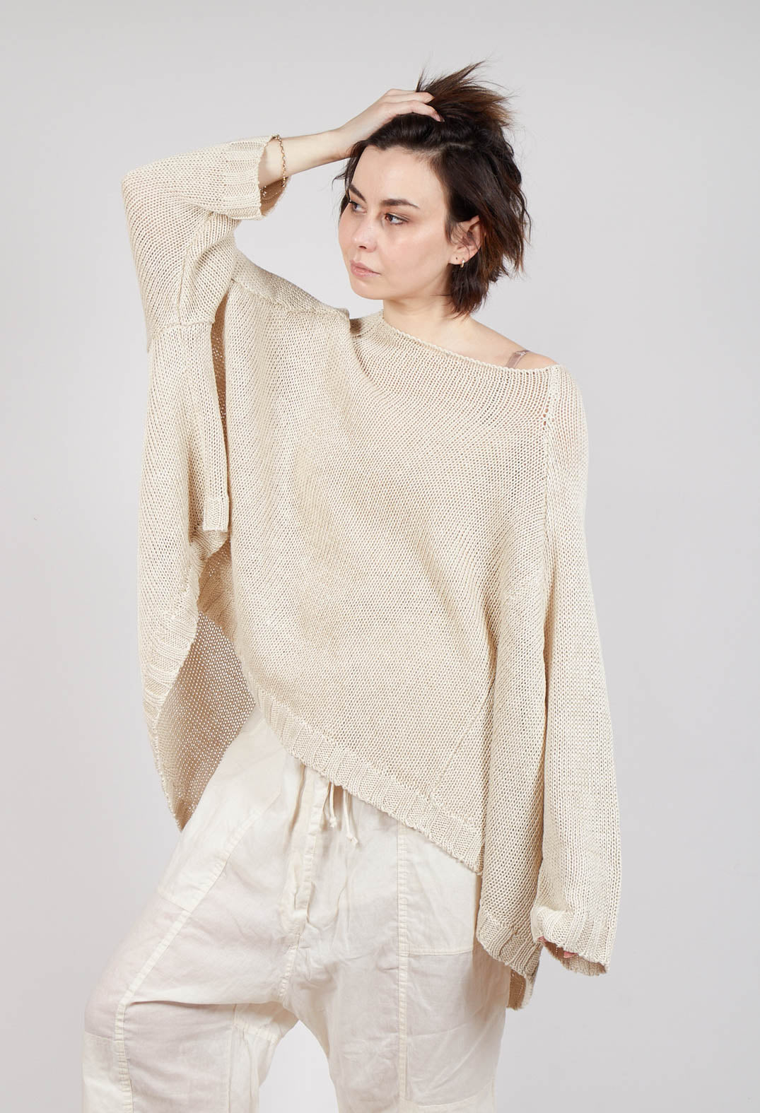 Oversized Knitted Jumper with Square Neckline in Greige