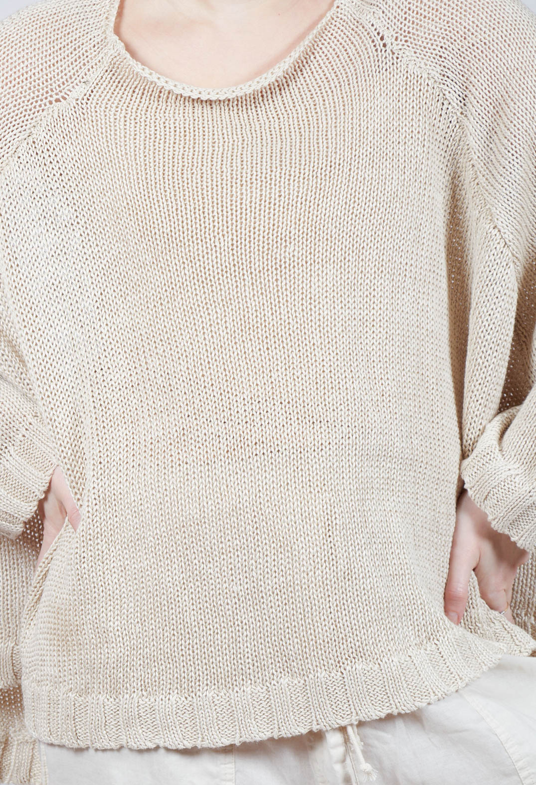 Oversized Knitted Jumper with Square Neckline in Greige