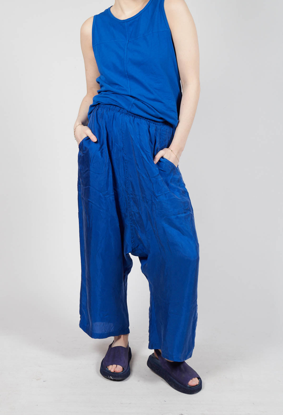 Sheer Overlay Drop Crotch Trousers in Royal