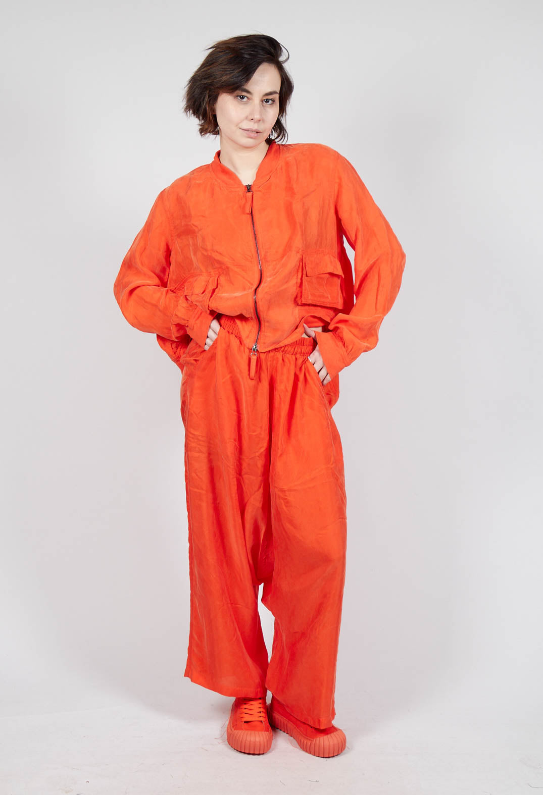 Sheer Overlay Drop Crotch Trousers in Mandarine