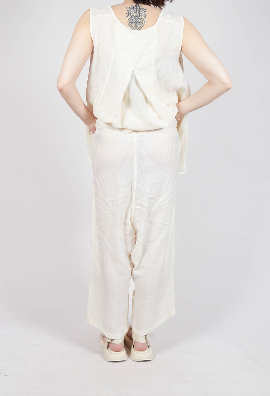 Sheer Overlay Drop Crotch Trousers in Greige