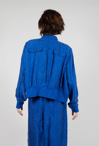 Cropped Lightweight Jacket with Ribbed Stand Collar in Royal