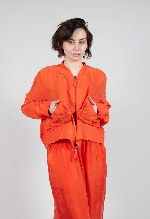 Cropped Lightweight Jacket with Ribbed Stand Collar in Mandarine