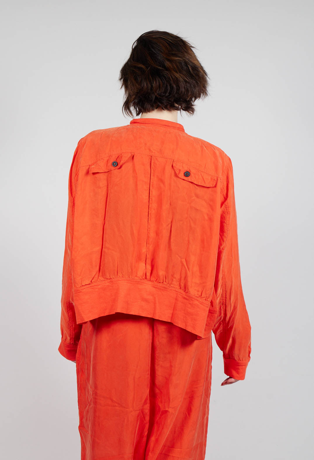 Cropped Lightweight Jacket with Ribbed Stand Collar in Mandarine