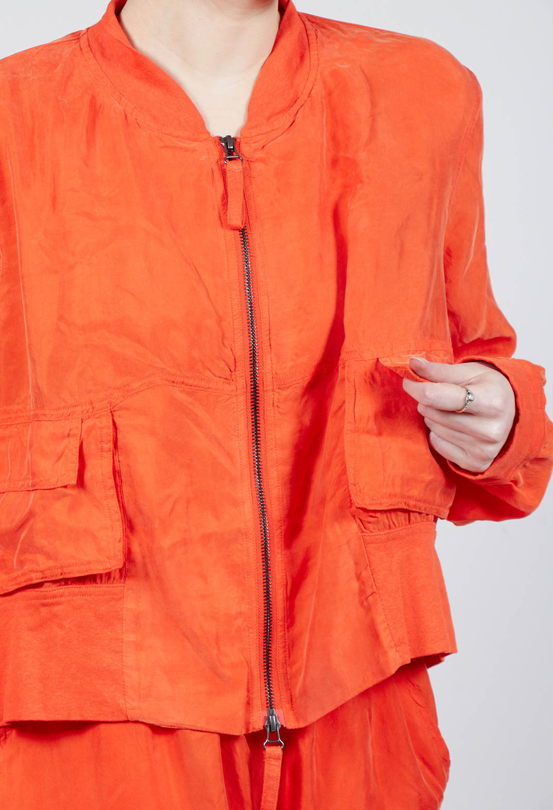 Cropped Lightweight Jacket with Ribbed Stand Collar in Mandarine