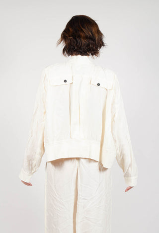 Cropped Lightweight Jacket with Ribbed Stand Collar in Greige