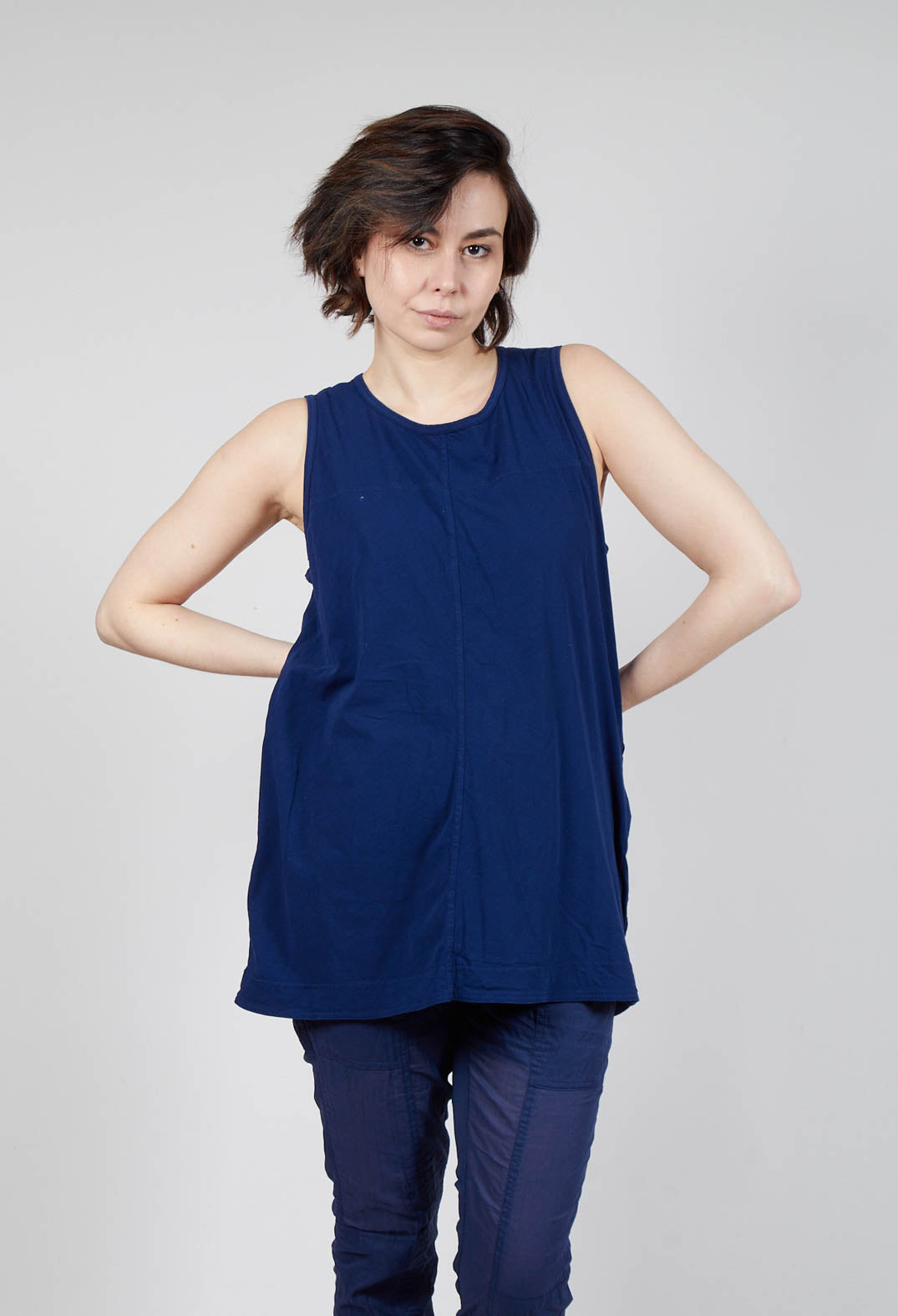 Longline Vest Top with Back Patch Pockets in Ocean