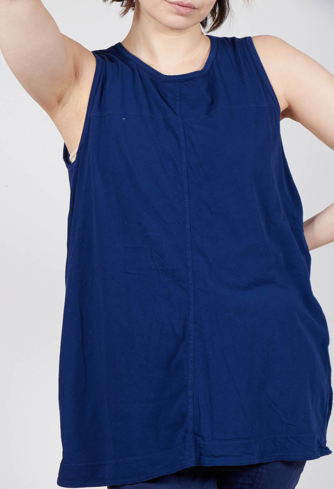 Longline Vest Top with Back Patch Pockets in Ocean