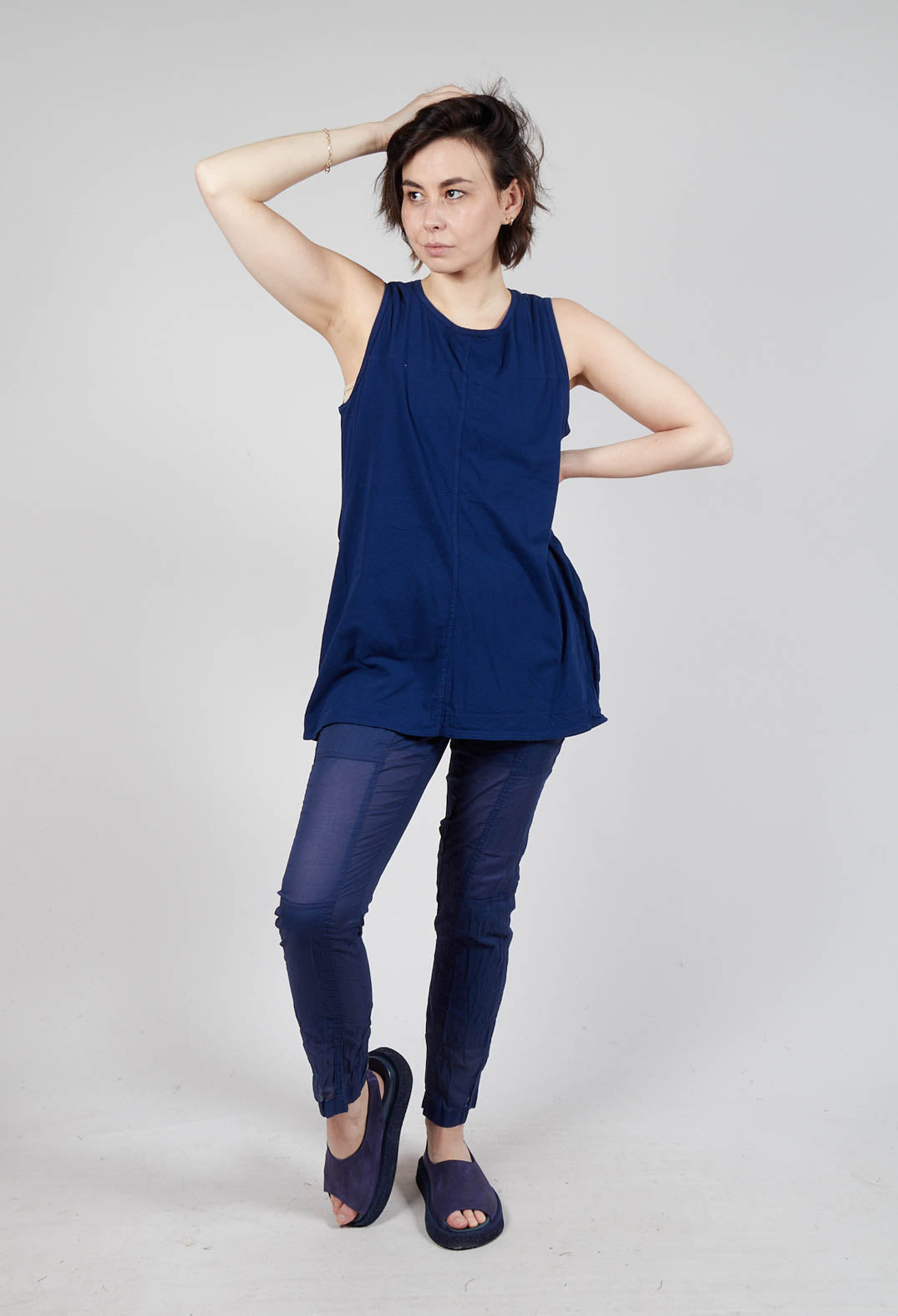 Longline Vest Top with Back Patch Pockets in Ocean