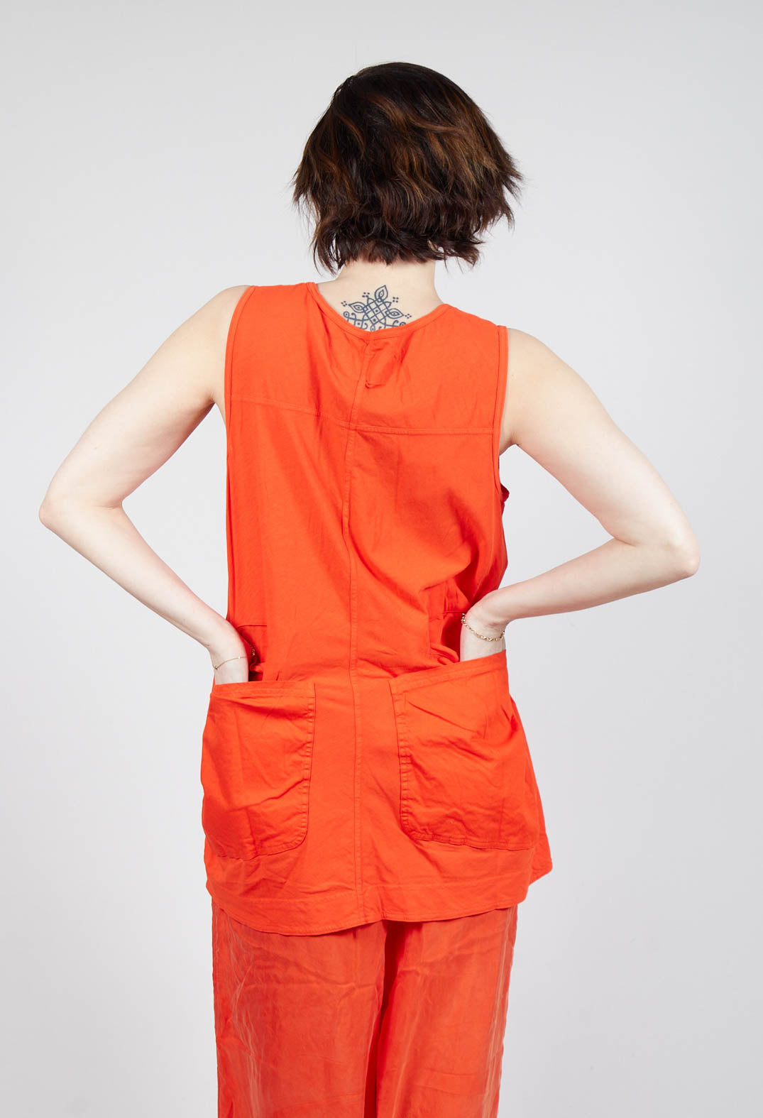 Longline Vest Top with Back Patch Pockets in Mandarine