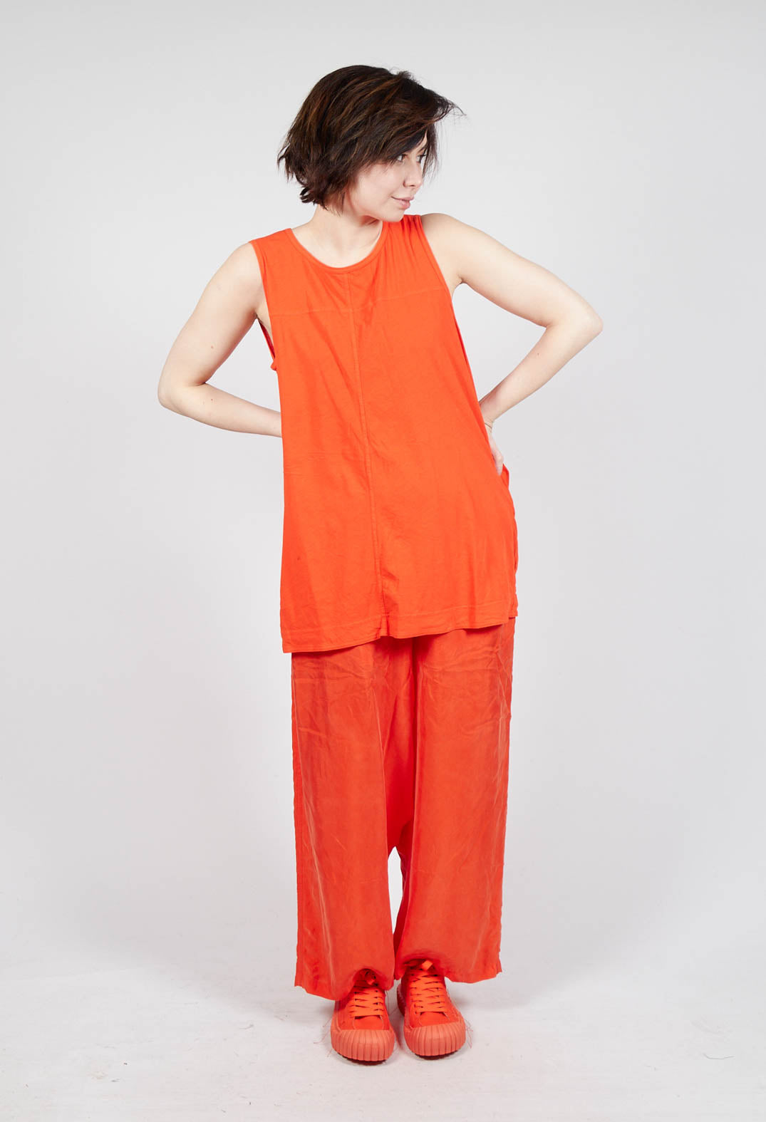 Longline Vest Top with Back Patch Pockets in Mandarine