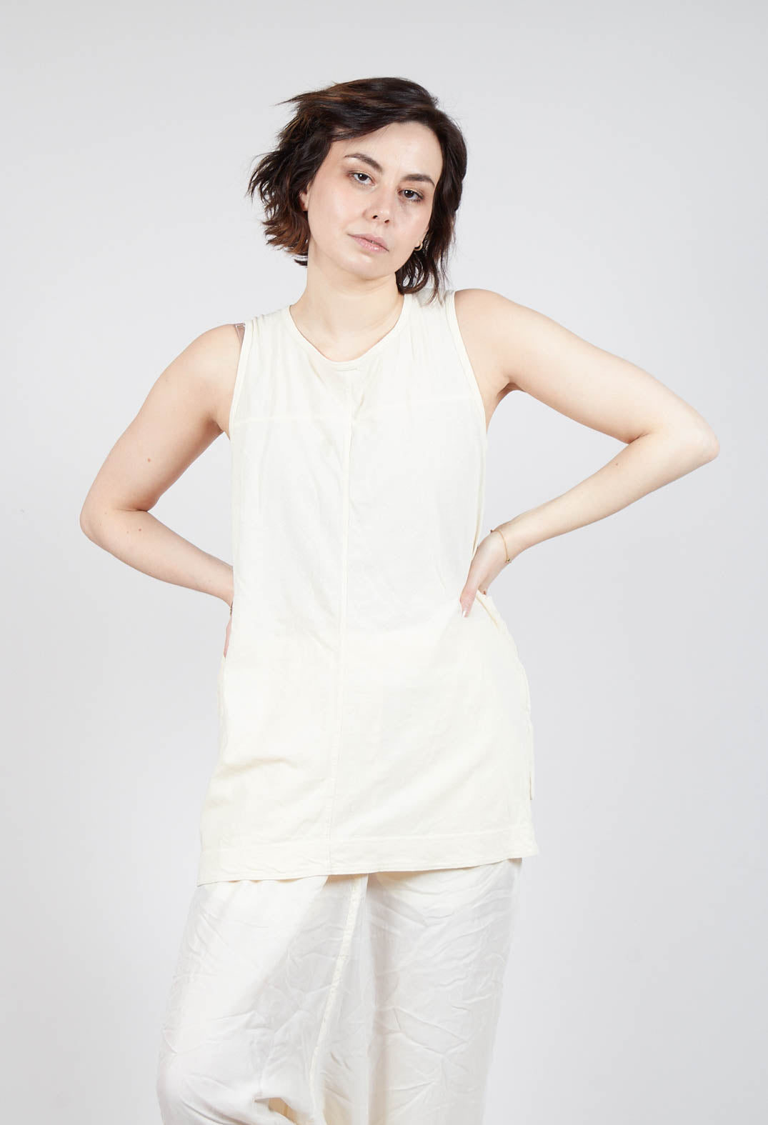 Longline Vest Top with Back Patch Pockets in Greige