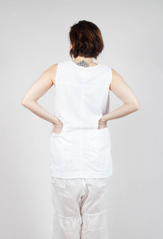 Longline Vest Top with Back Patch Pockets in Semi Bleach