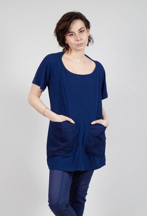 Longline T-Shirt with Front Patch Pockets in Ocean