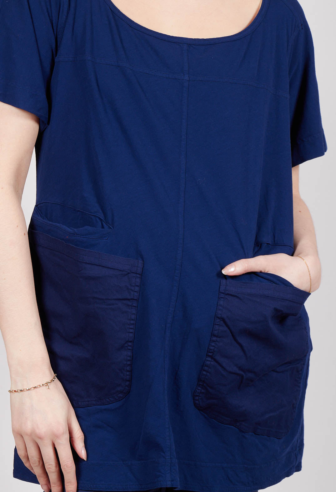 Longline T-Shirt with Front Patch Pockets in Ocean