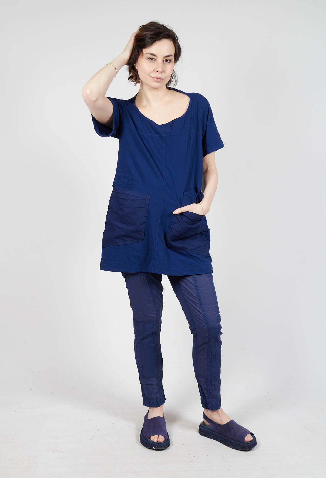 Longline T-Shirt with Front Patch Pockets in Ocean