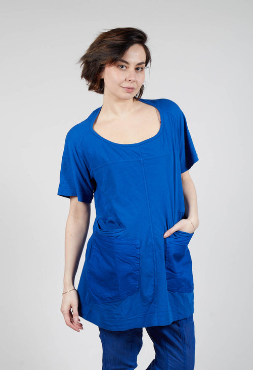 Longline T-Shirt with Front Patch Pockets in Royal