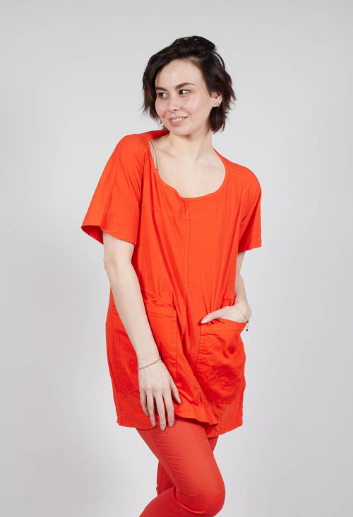 Longline T-Shirt with Front Patch Pockets in Mandarine