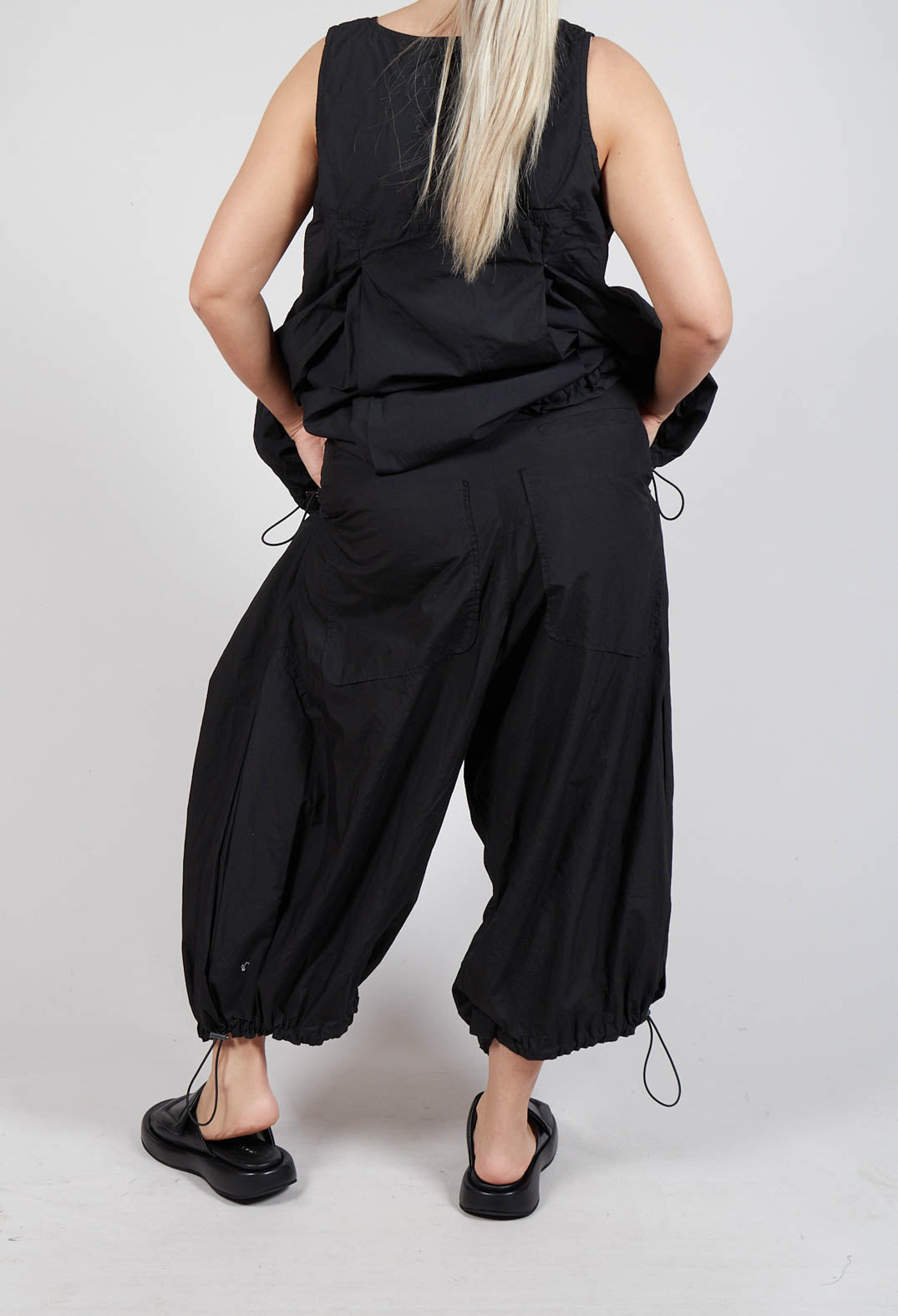 Front Pleat Balloon Trousers with Toggle Cuffs in Black