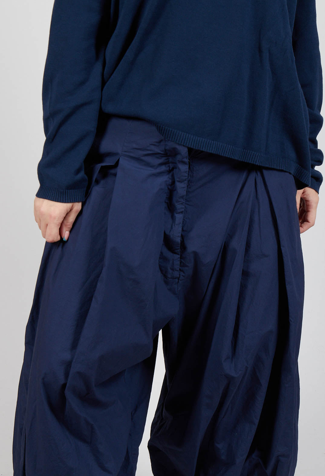 Front Pleat Balloon Trousers with Toggle Cuffs in Ink