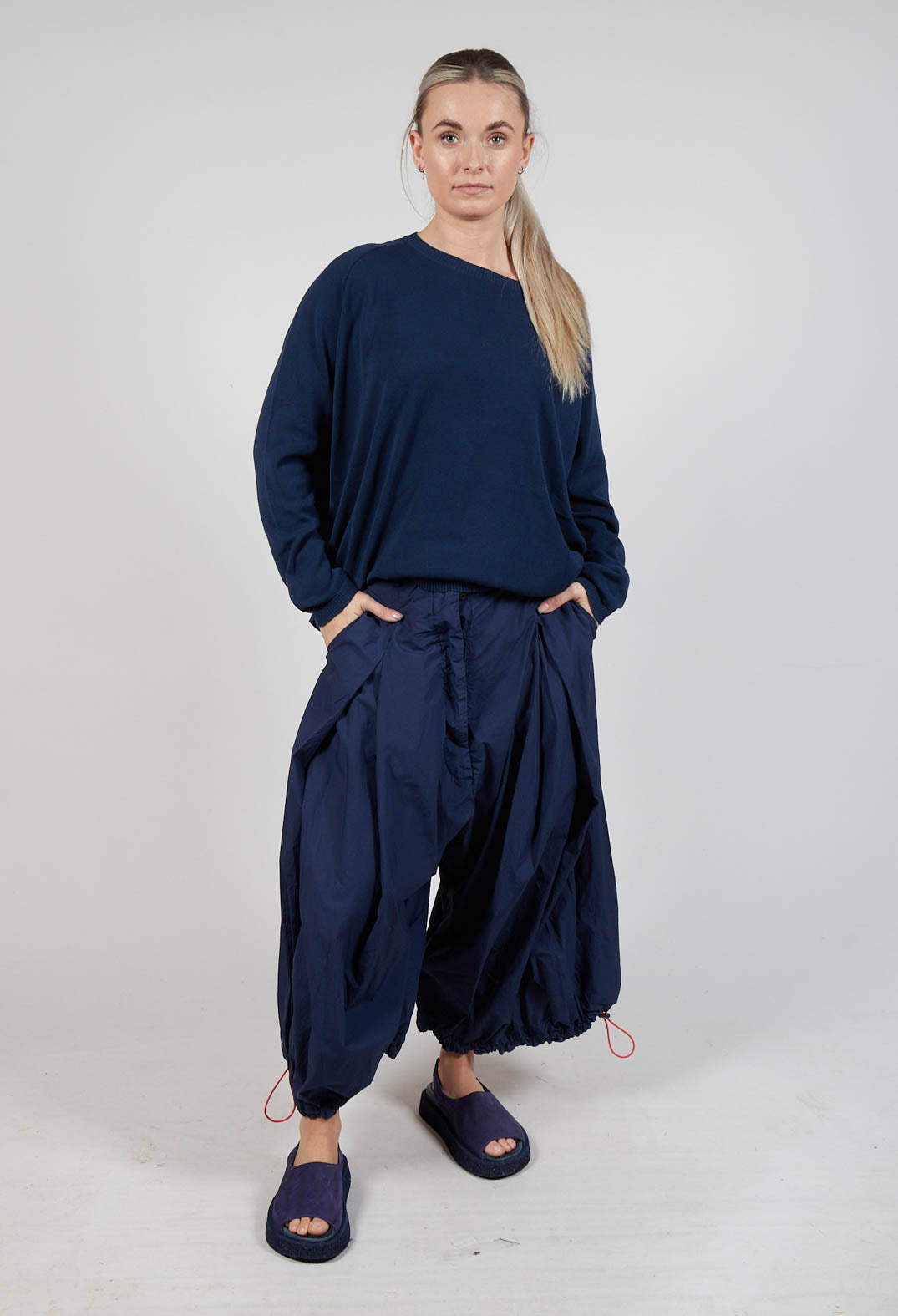 Front Pleat Balloon Trousers with Toggle Cuffs in Ink