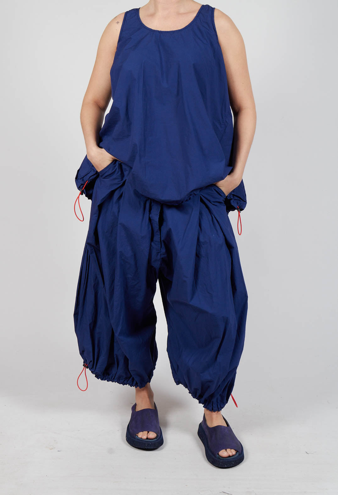 Front Pleat Balloon Trousers with Toggle Cuffs in Ocean