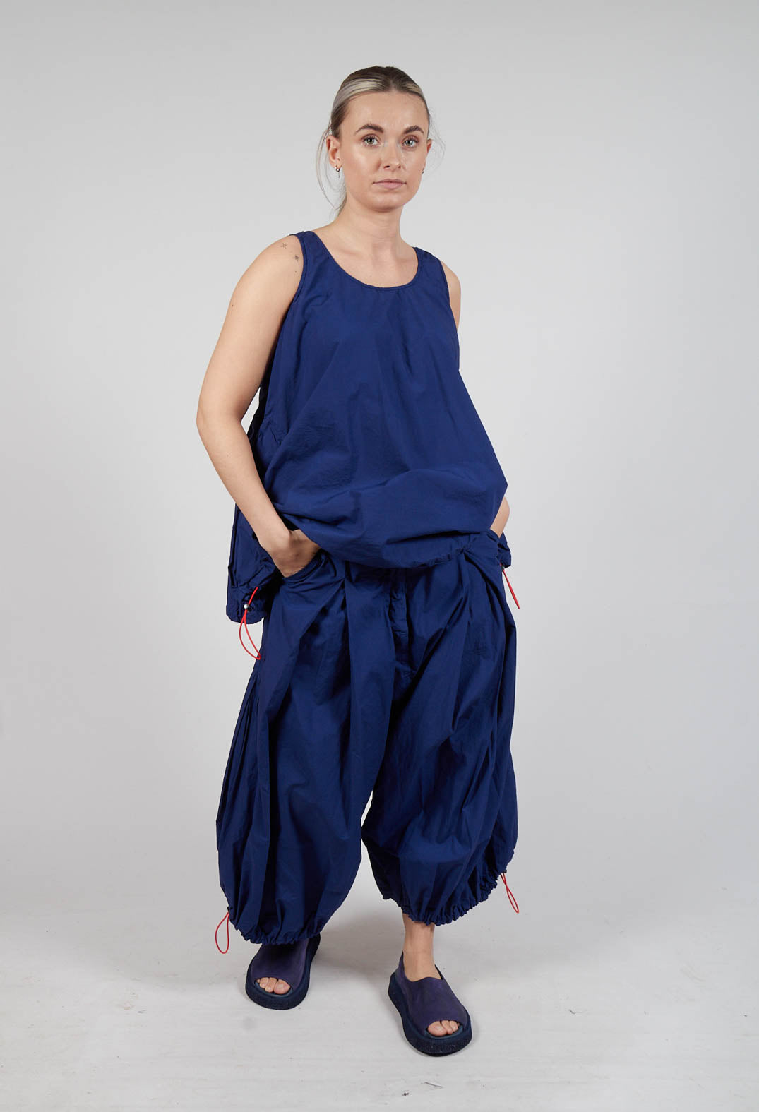 Front Pleat Balloon Trousers with Toggle Cuffs in Ocean