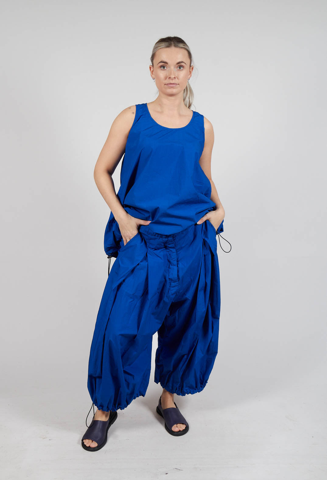 Front Pleat Balloon Trousers with Toggle Cuffs in Royal