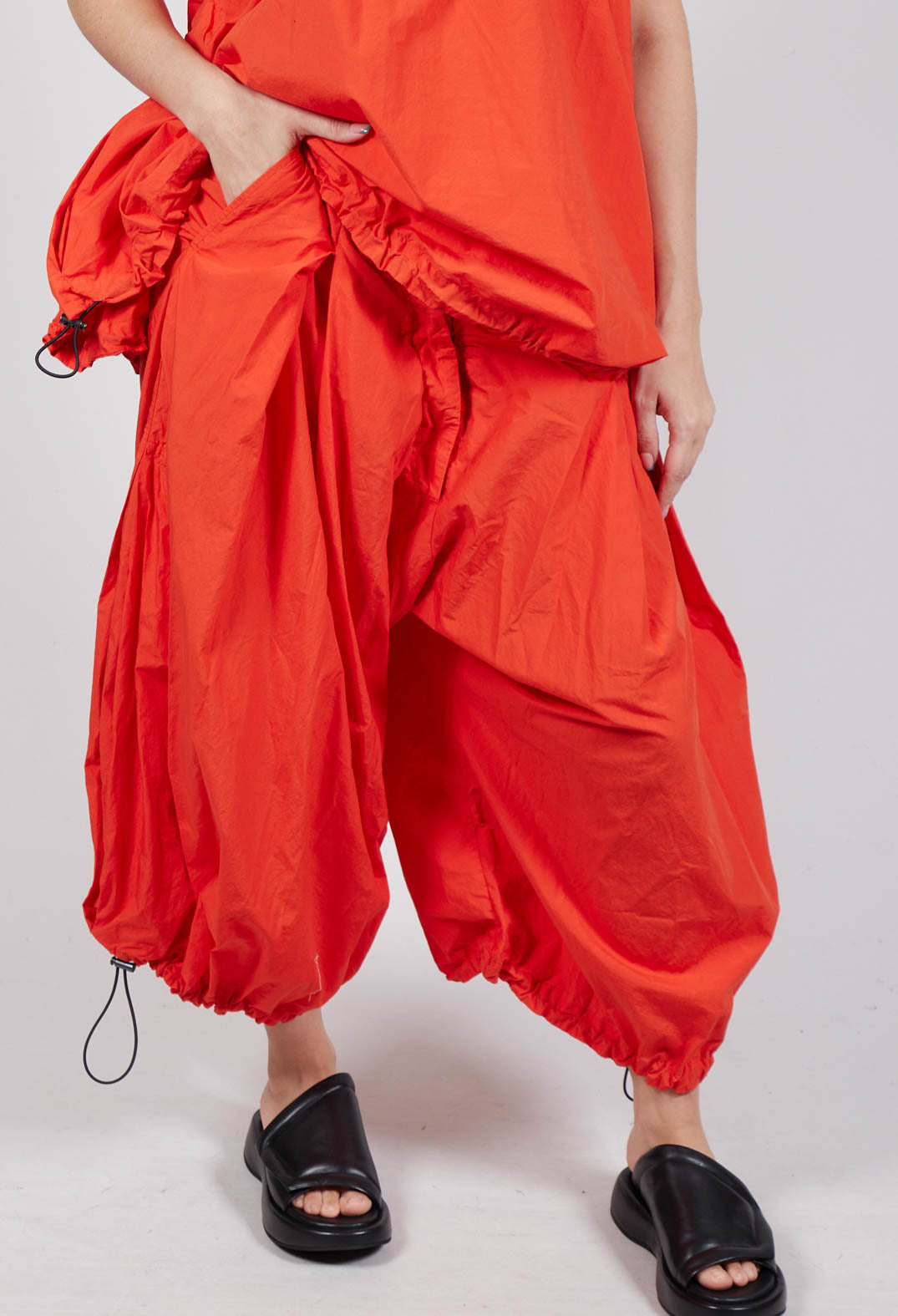 Front Pleat Balloon Trousers with Toggle Cuffs in Mandarine