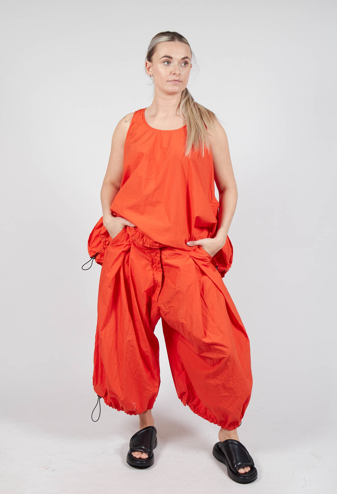 Front Pleat Balloon Trousers with Toggle Cuffs in Mandarine