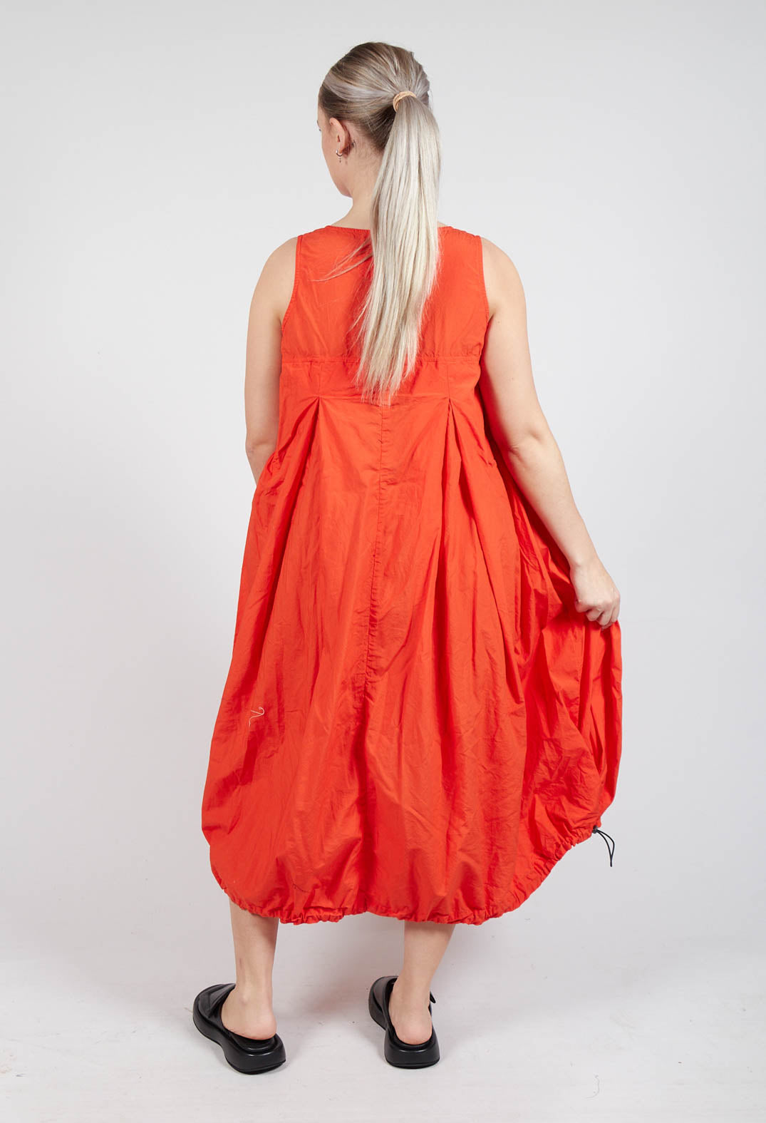 Balloon-Shaped Dress with Pull Toggle Hemline in Mandarine