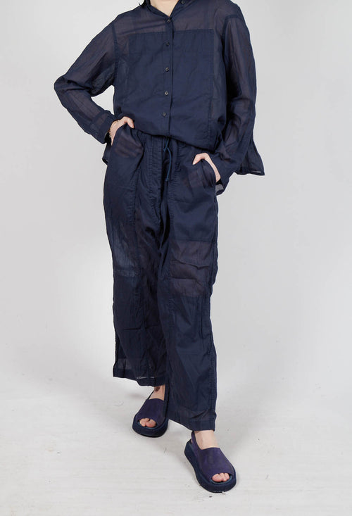 Cotton Drop-Crotch Trousers with Pull String Waist in Ink Paper